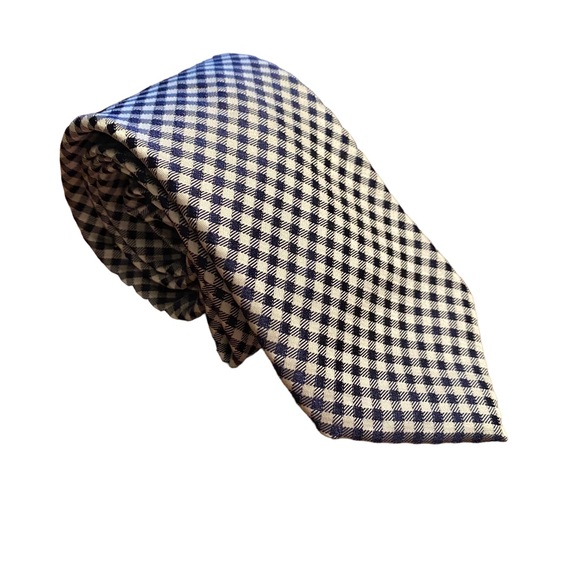 MICHAEL Michael Kors 100% Silk Tie Blue and White Checkered Patterned - Picture 1 of 8